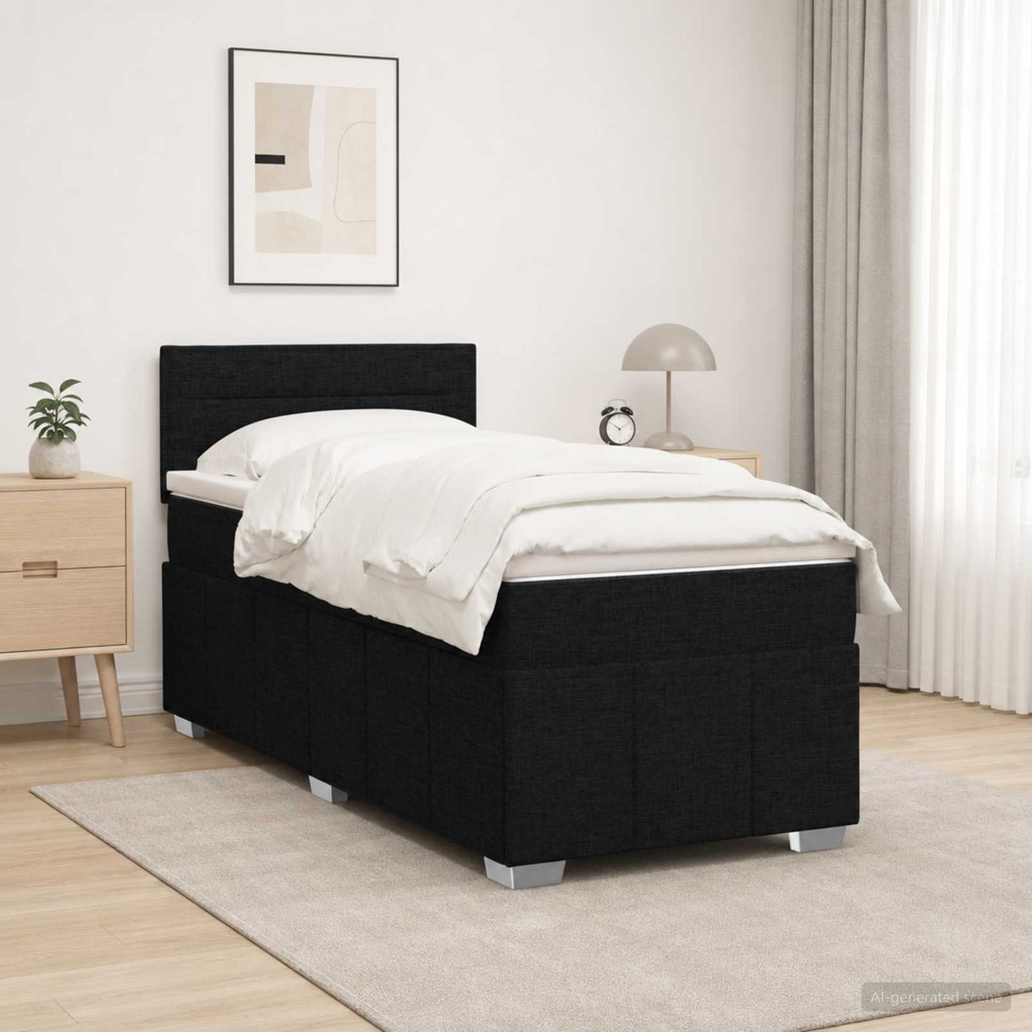 Letto box spring con materasso Nero 80 x 200 cm Tessuto