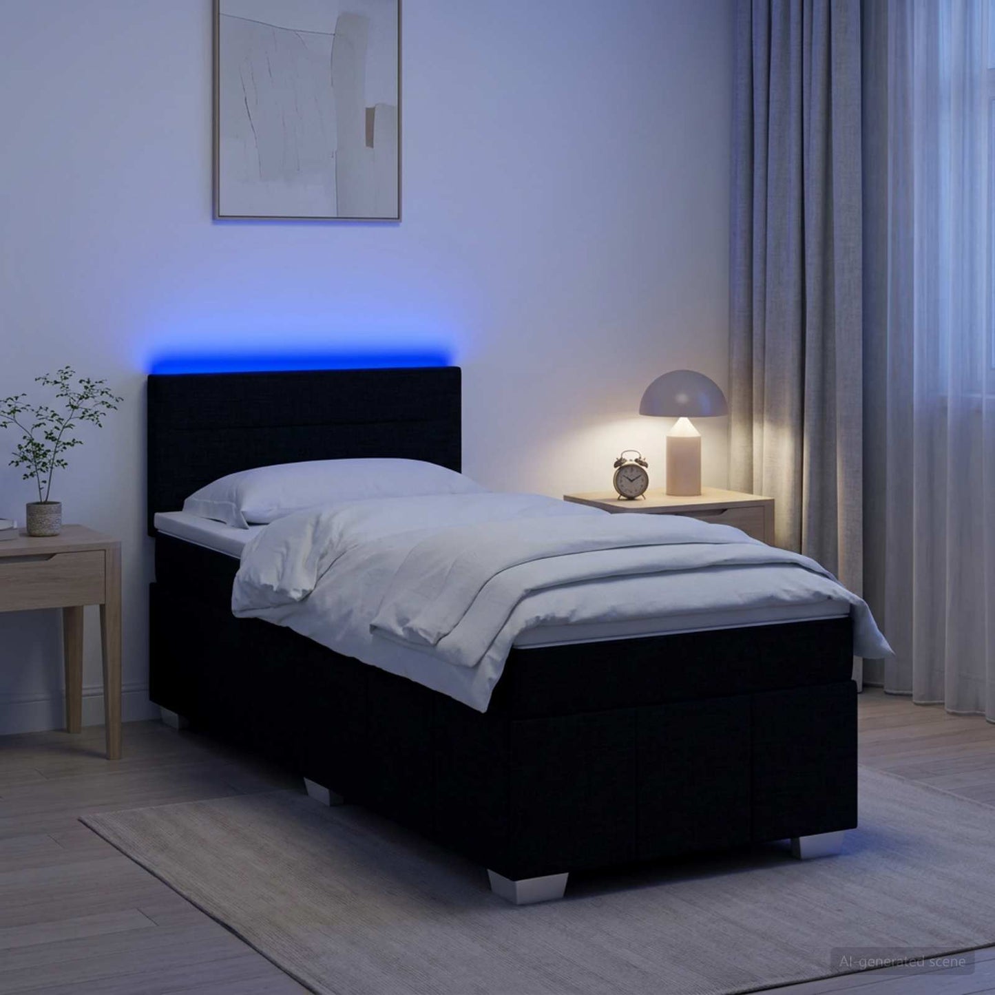 Letto box spring con materasso Nero 90 x 190 cm Tessuto