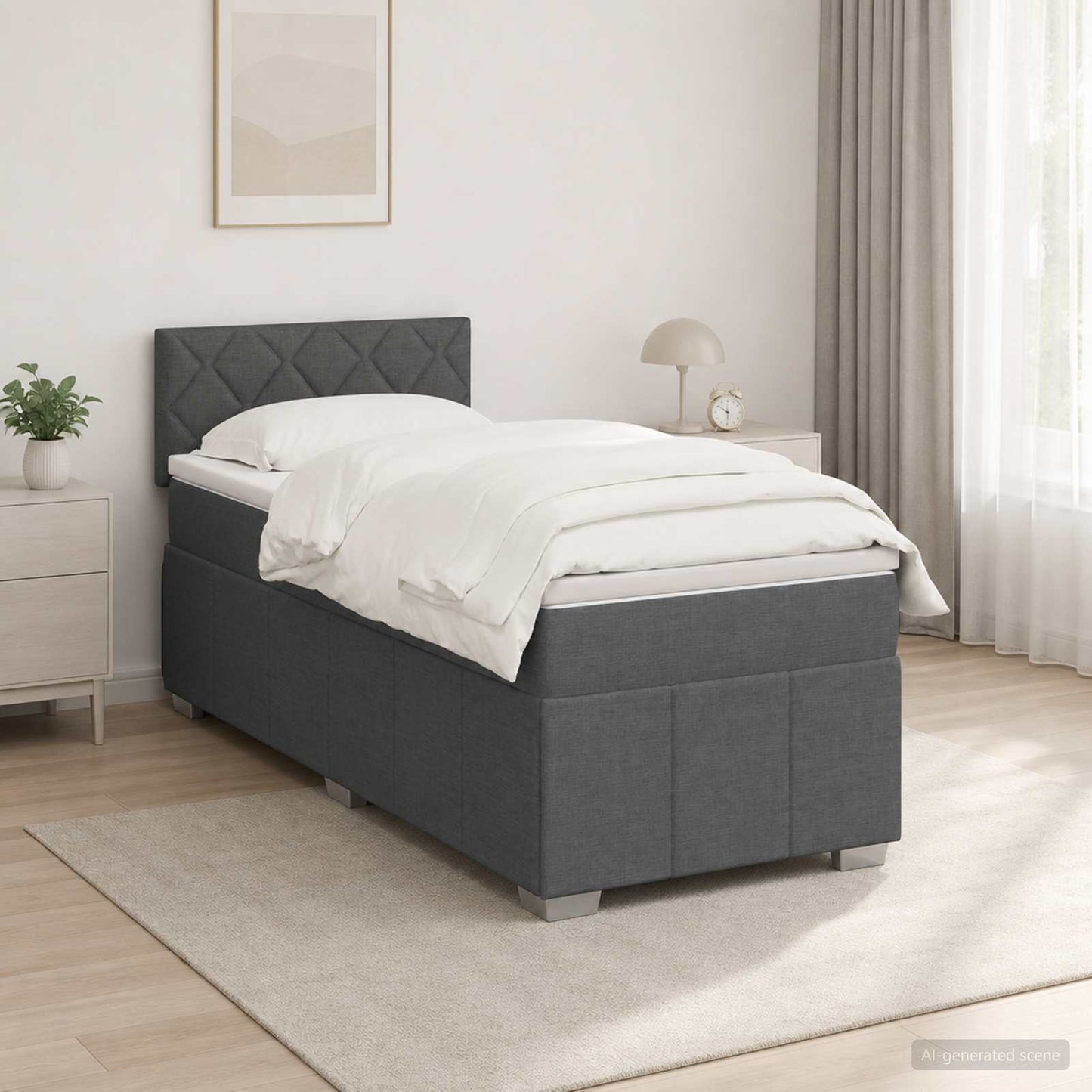 Letto box spring con materasso Grigio Scuro 90 x 200 cm Tessuto | homemem39