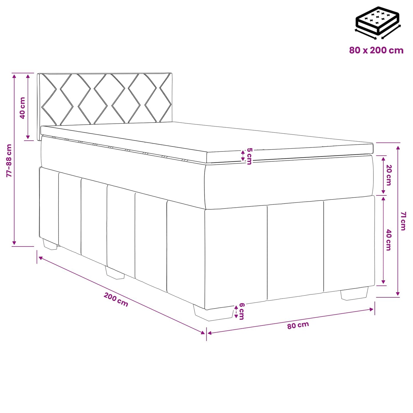 Letto box spring con materasso Blu 80 x 200 cm Tessuto | homemem39