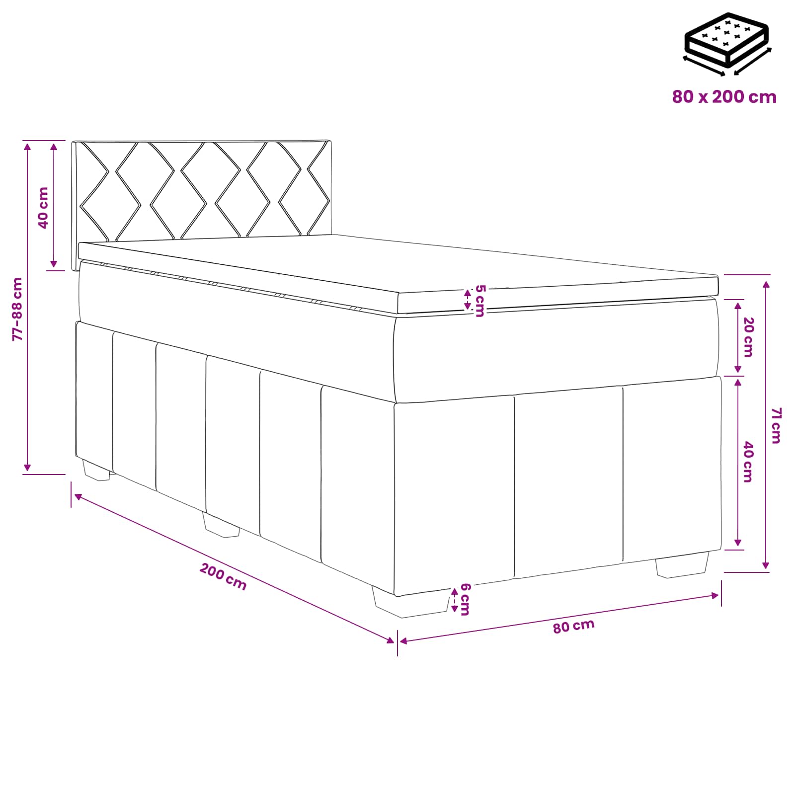 Letto box spring con materasso Blu 80 x 200 cm Tessuto | homemem39