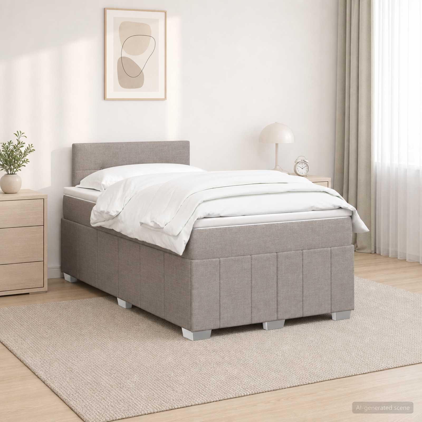 Letto box spring con materasso Tortora 120 x 190 cm Tessuto | homemem39