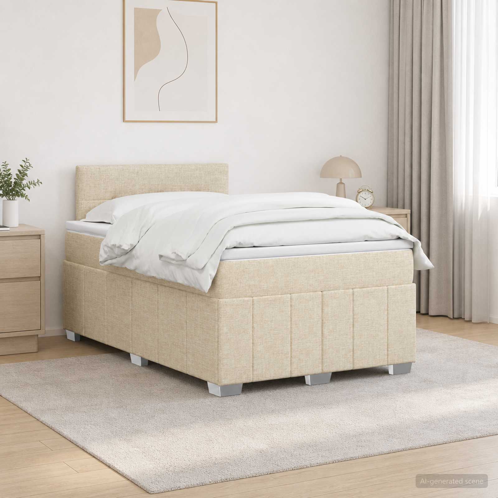 Letto box spring con materasso Crema 120 x 190 cm Tessuto | homemem39