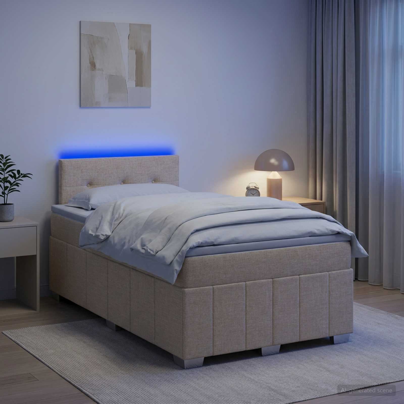 Letto box spring con materasso Crema 120 x 190 cm Tessuto | homemem39