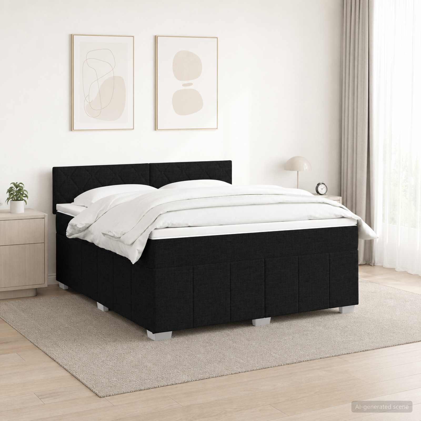 Letto box spring con materasso Nero 140 x 190 cm Tessuto | homemem39