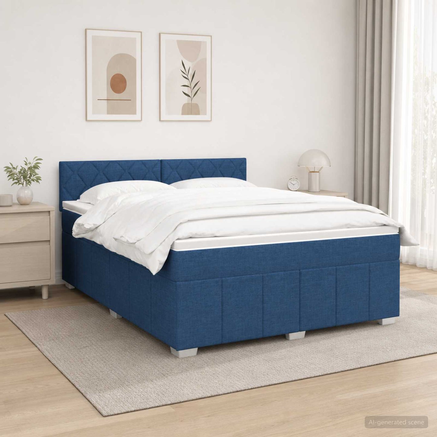 Letto box spring con materasso Blu 160 x 200 cm Tessuto | homemem39