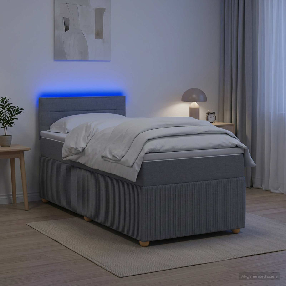 Letto con Box Spring, Materasso e LED Grigio Chiaro 90 x 190 cm | homemem39