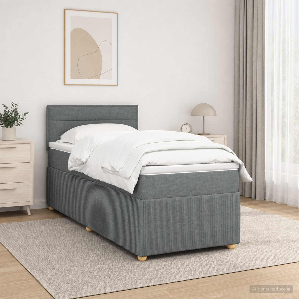 Letto box spring con materasso Grigio Scuro 90 x 200 cm Tessuto | homemem39