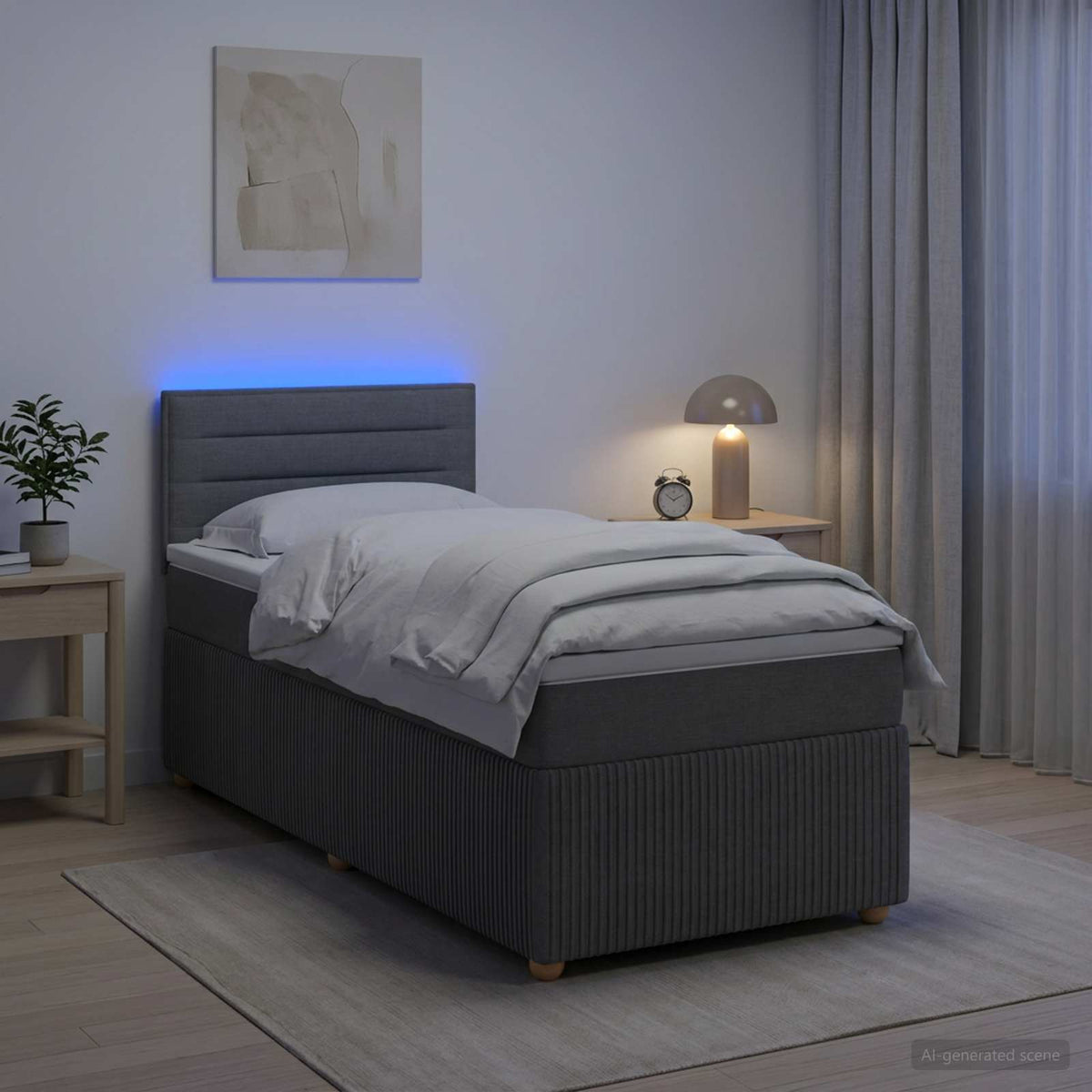 Letto con Box Spring, Materasso e LED Grigio Scuro 90 x 190 cm