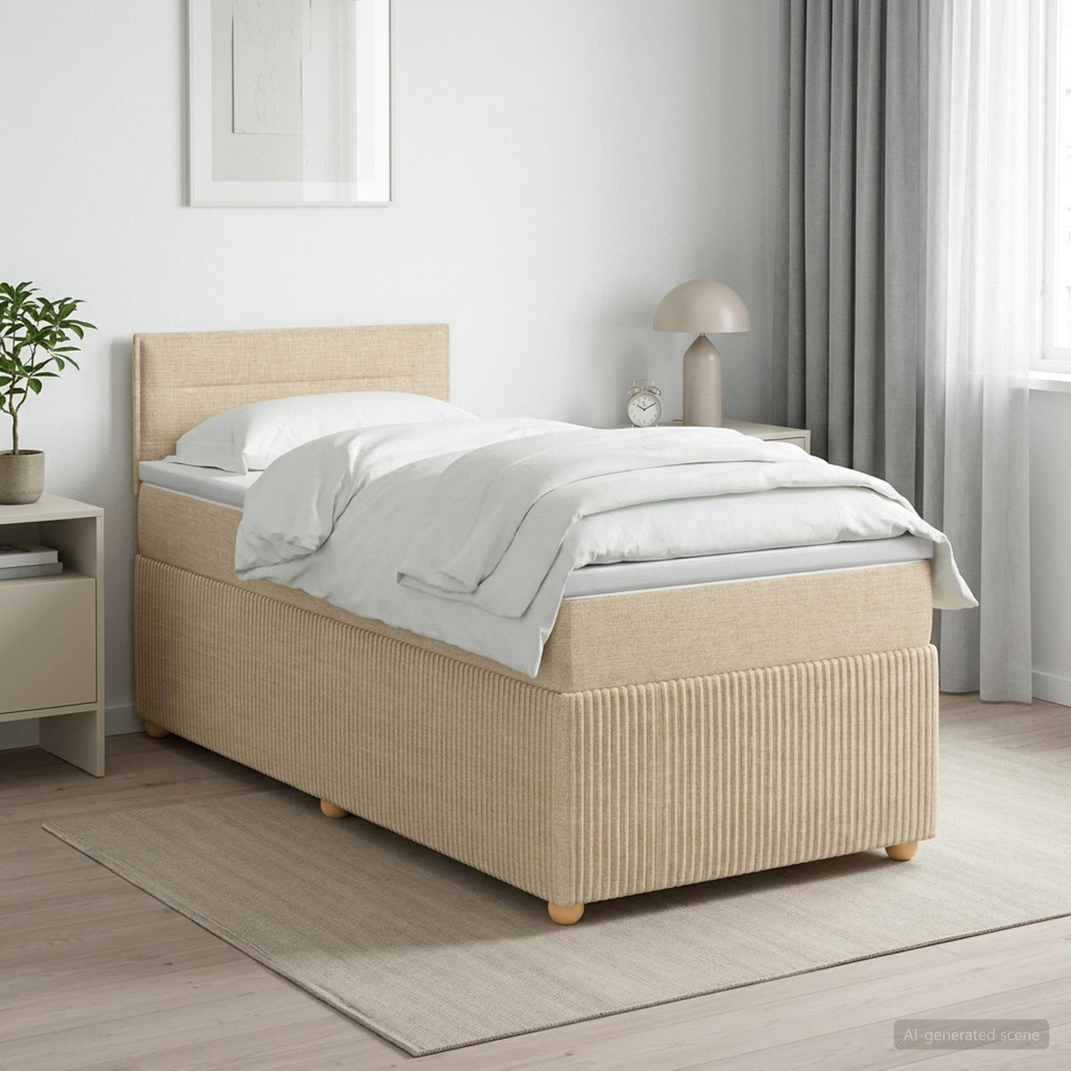 Letto box spring con materasso Crema 90 x 200 cm Tessuto | homemem39