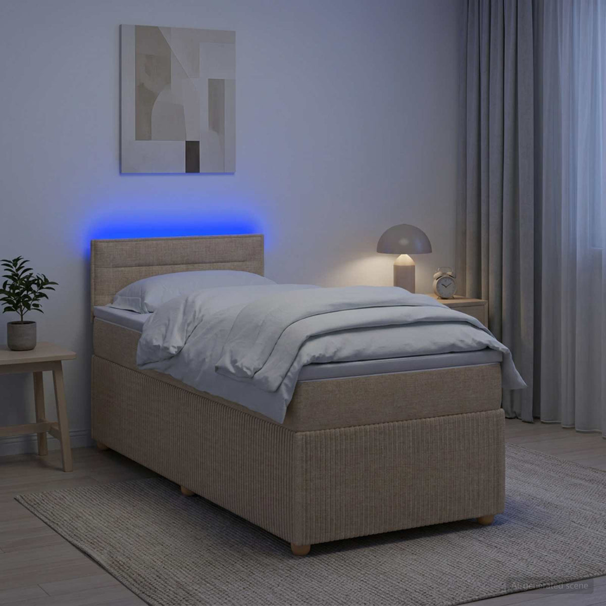 Letto box spring con materasso Crema 90 x 200 cm Tessuto | homemem39