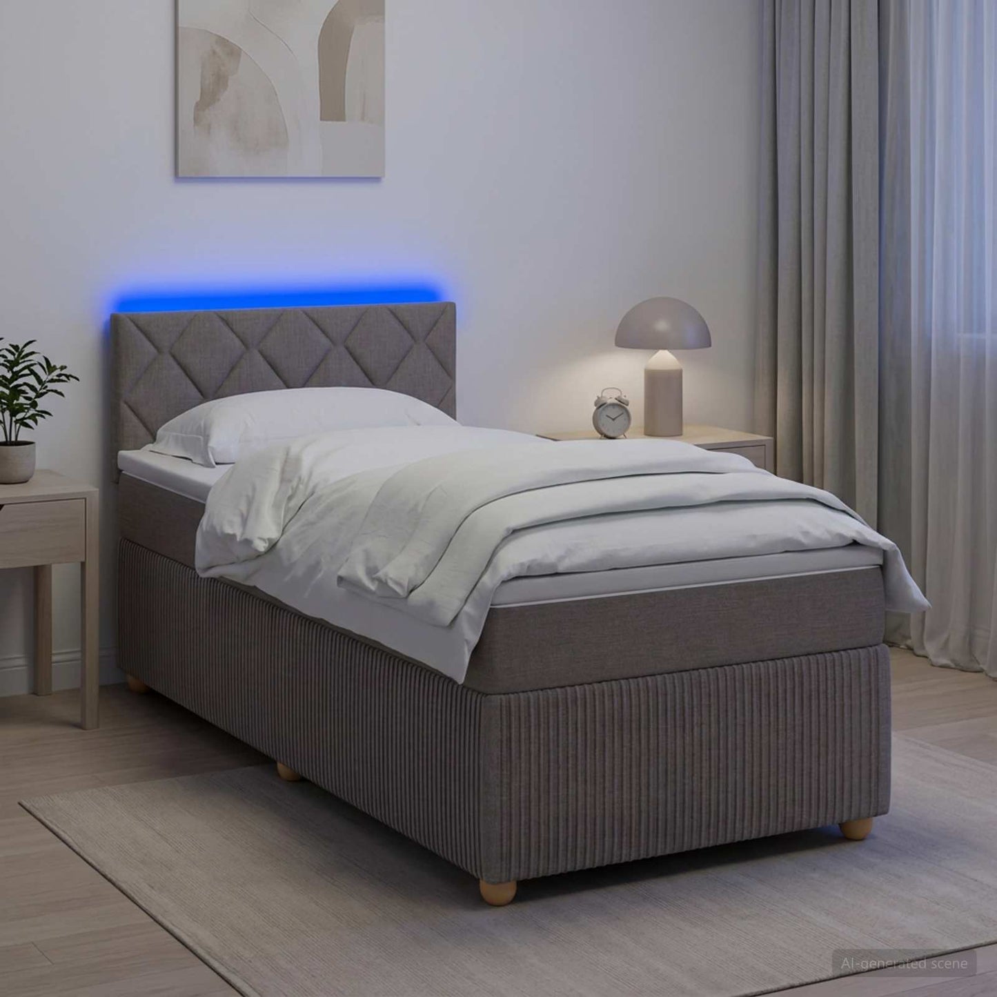 Letto box spring con materasso Tortora 80 x 200 cm Tessuto