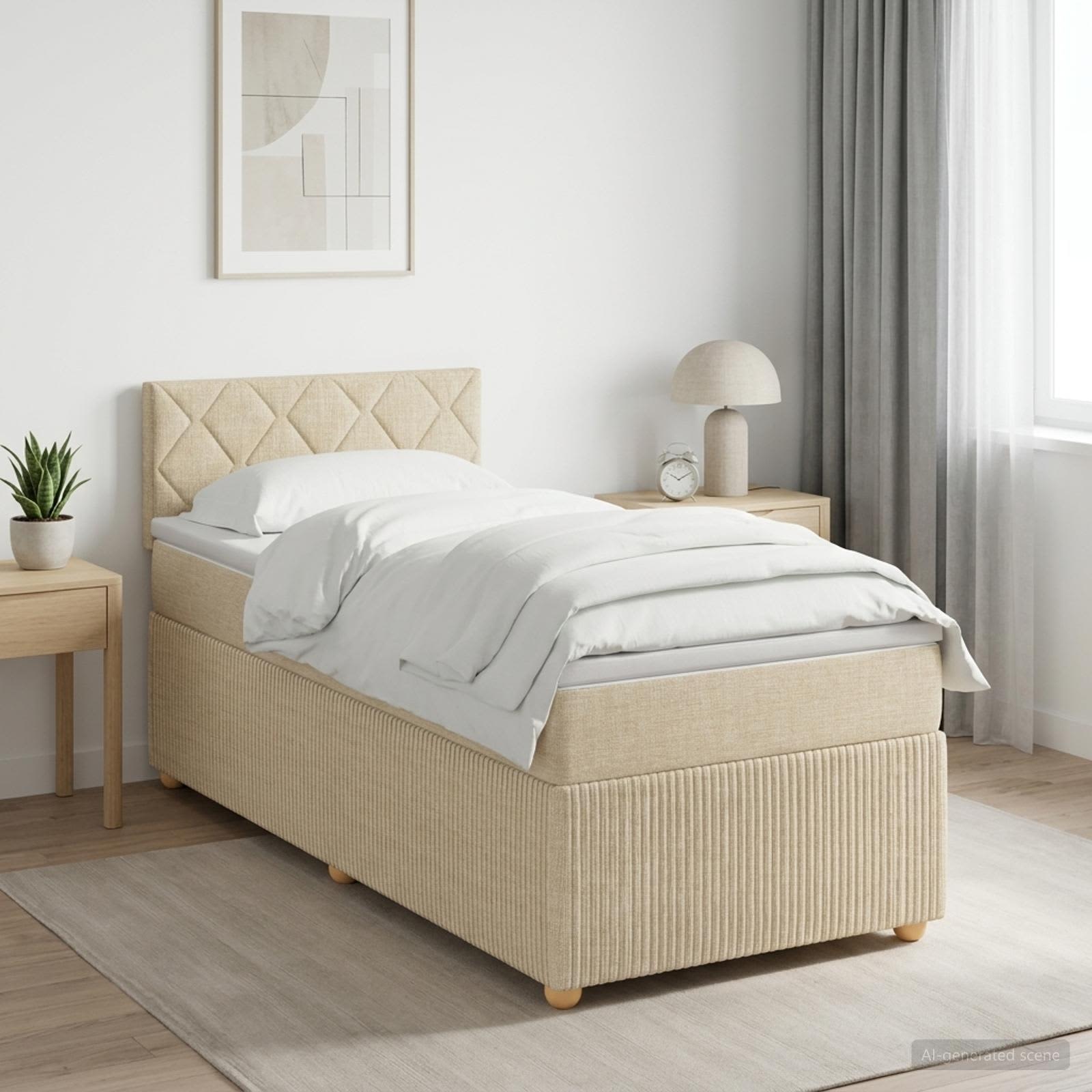 Letto box spring con materasso Crema 100 x 200 cm Tessuto | homemem39