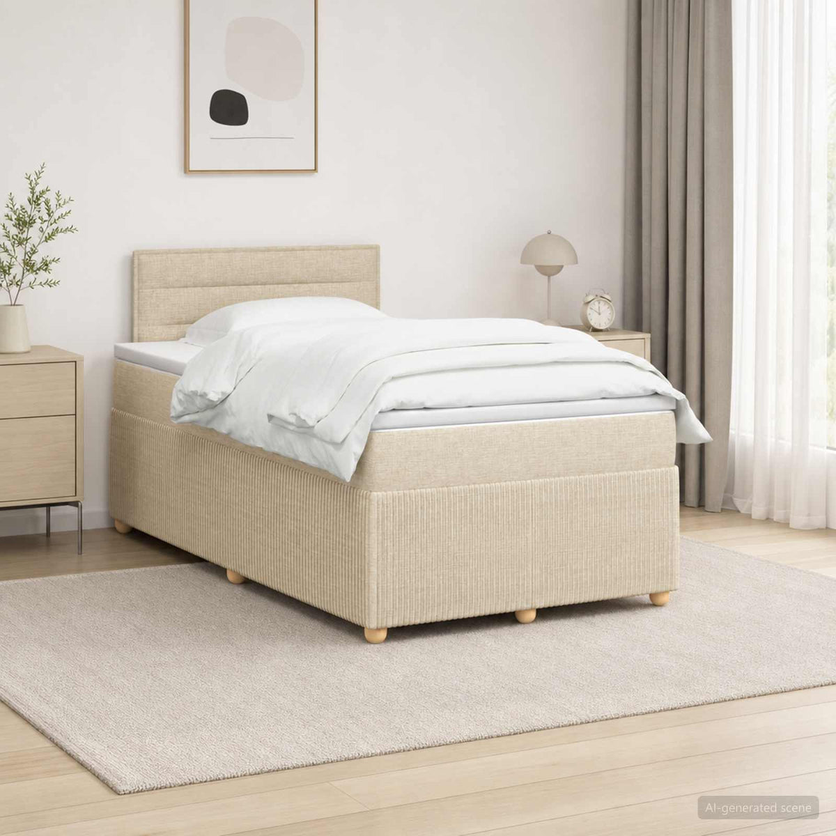 Letto box spring con materasso Crema 120 x 190 cm Tessuto | homemem39