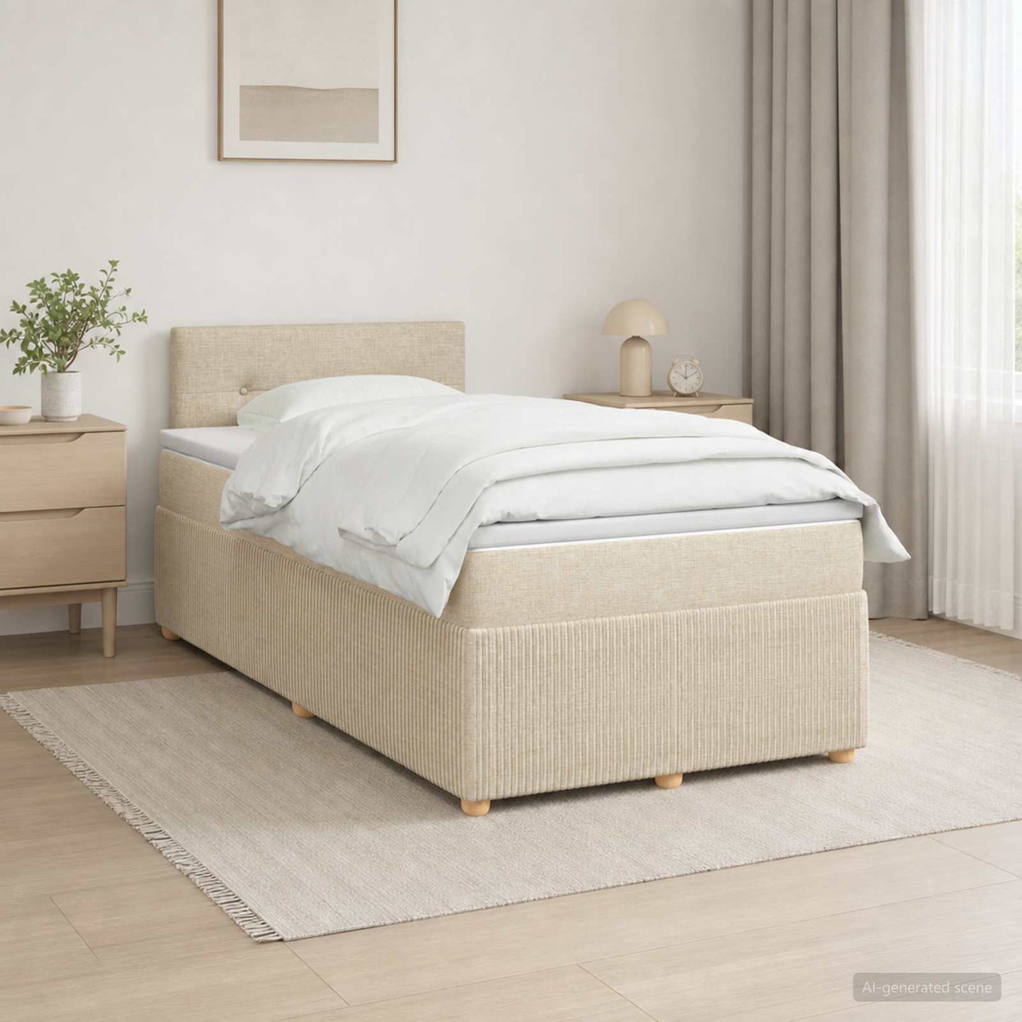 Letto box spring con materasso Crema 120 x 200 cm Tessuto | homemem39