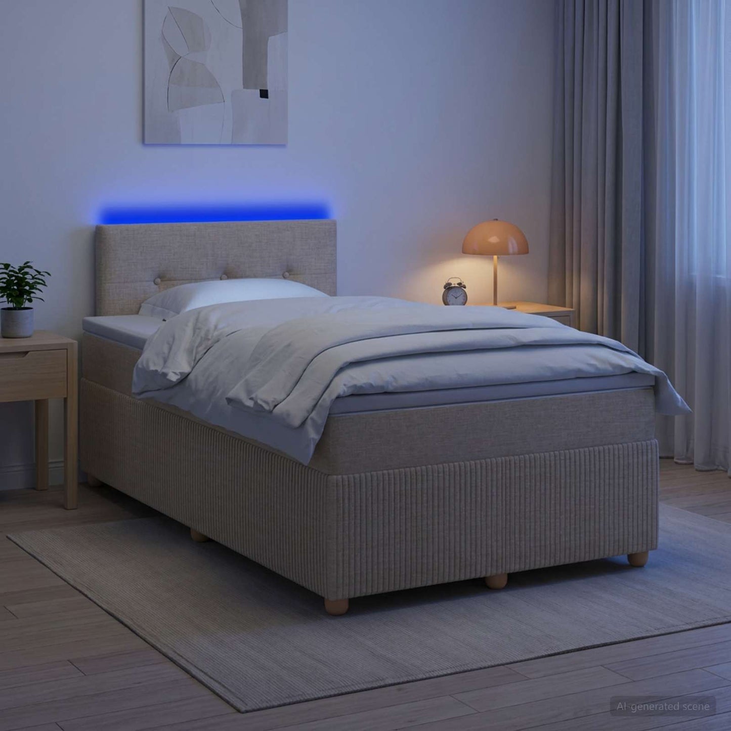 Letto box spring con materasso Crema 120 x 200 cm Tessuto