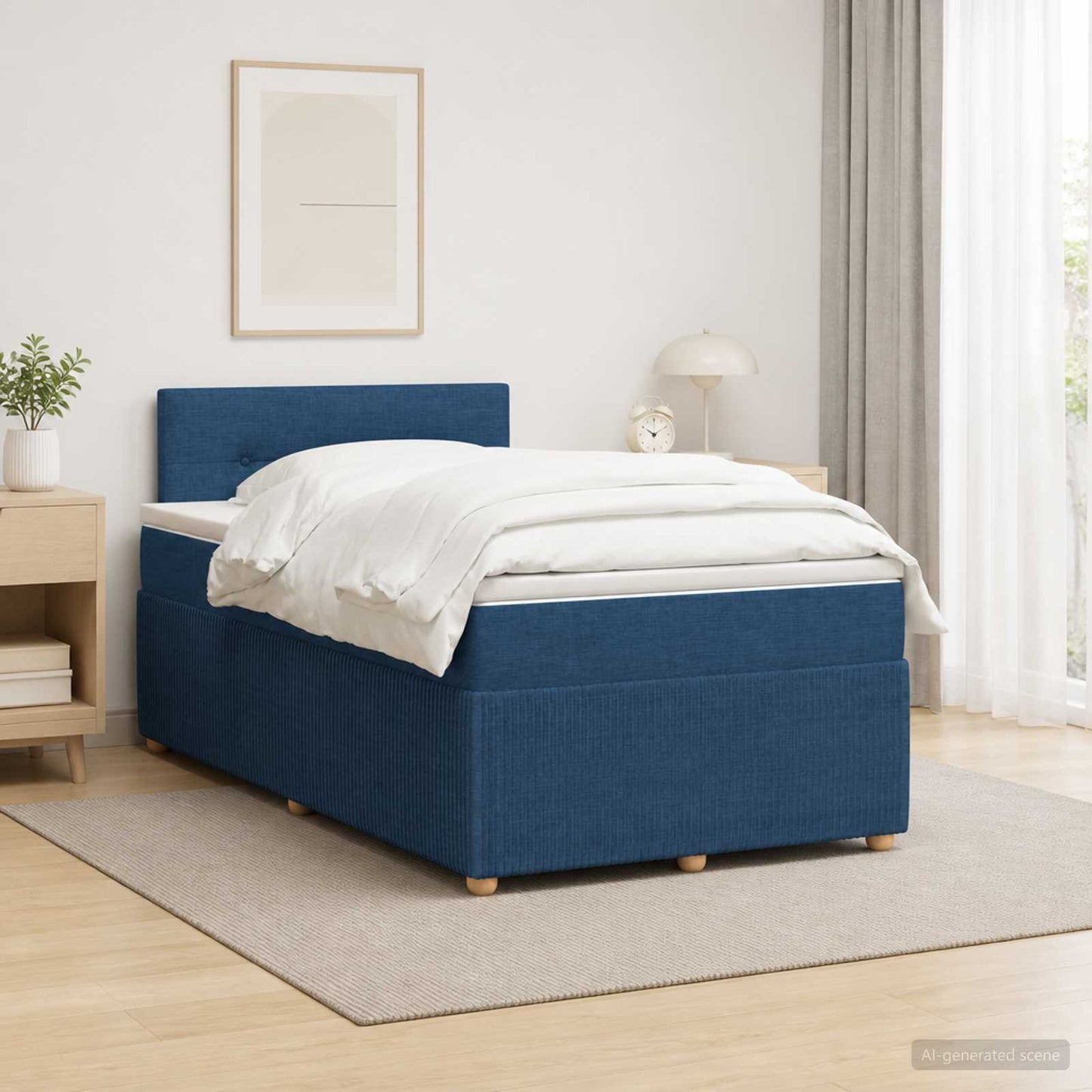 Letto box spring con materasso Blu 120 x 200 cm Tessuto | homemem39