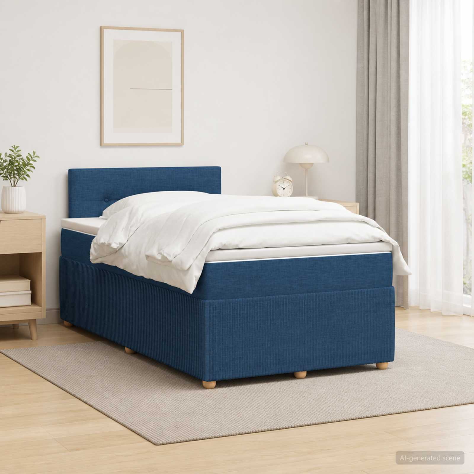 Letto box spring con materasso Blu 120 x 200 cm Tessuto | homemem39