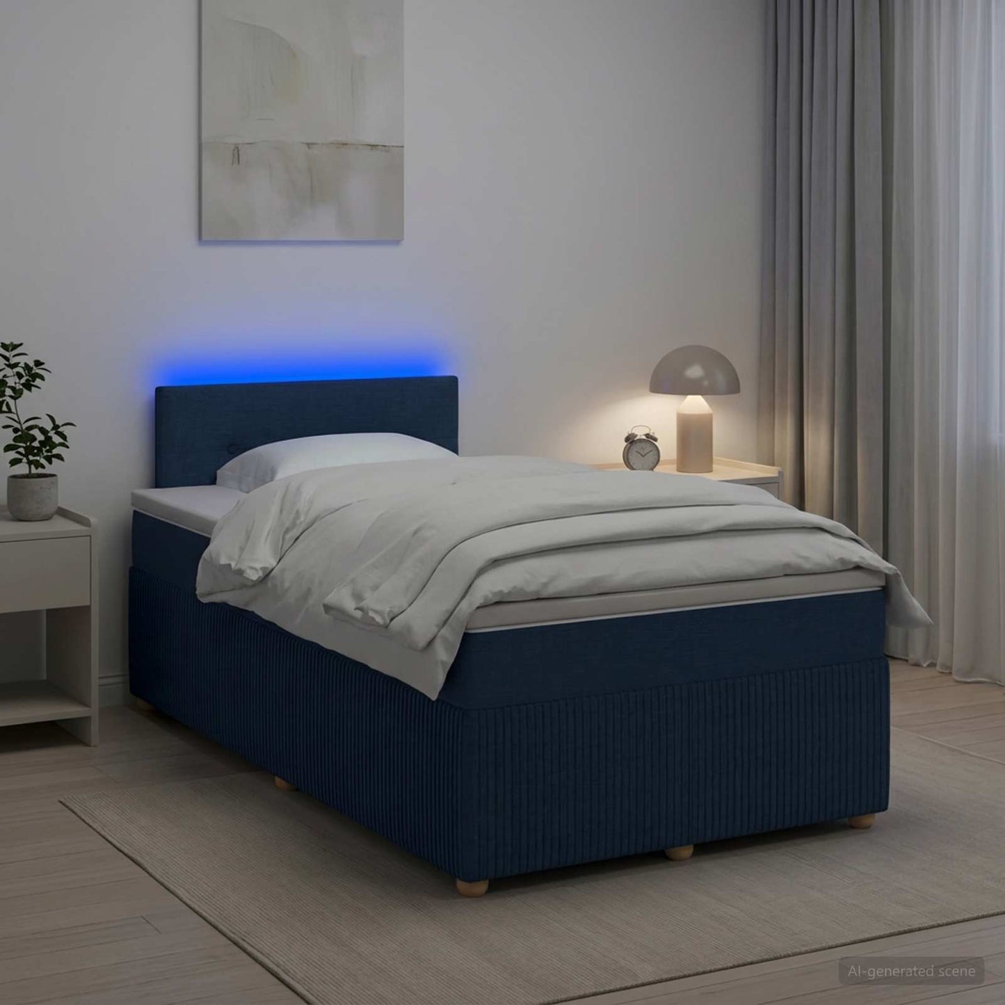 Letto box spring con materasso Blu 120 x 200 cm Tessuto