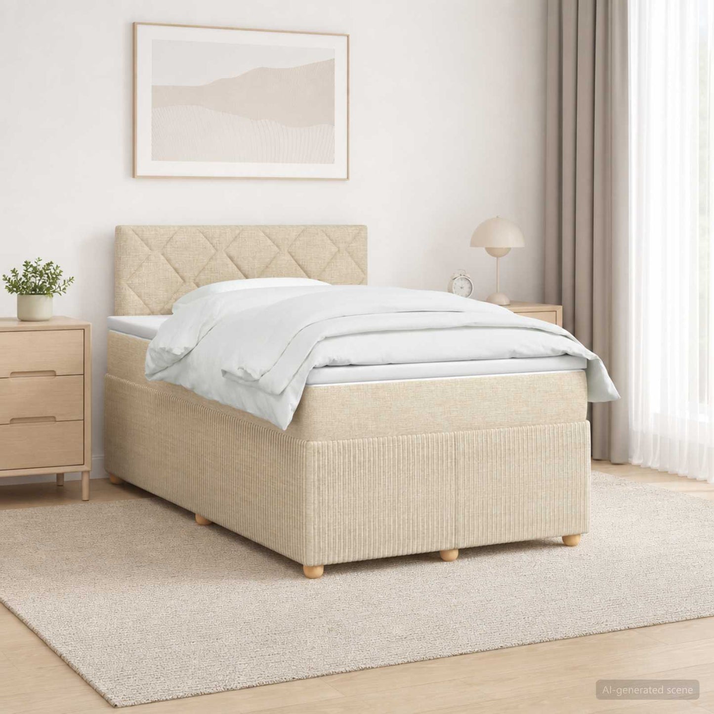 Letto box spring con materasso Crema 120 x 190 cm Tessuto