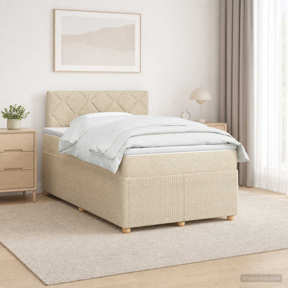 Letto box spring con materasso Crema 120 x 190 cm Tessuto