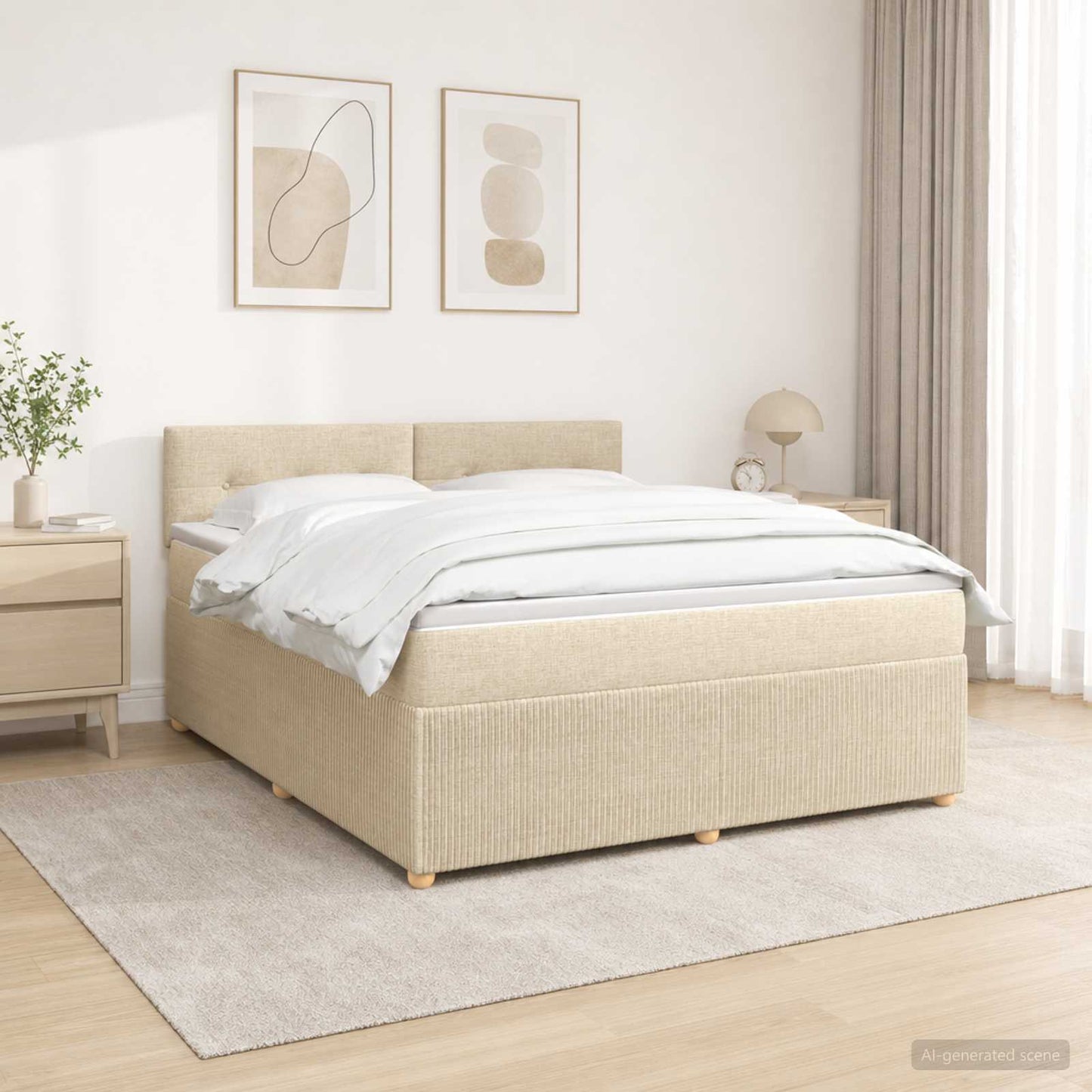 Letto box spring con materasso Crema 180 x 200 cm Tessuto