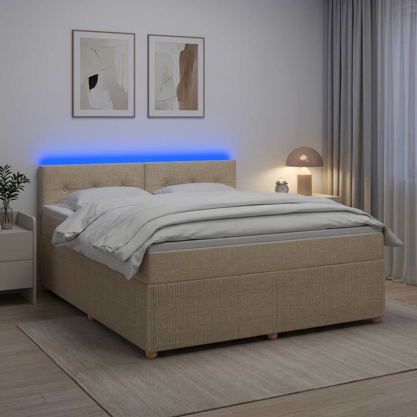 Letto box spring con materasso Crema 180 x 200 cm Tessuto