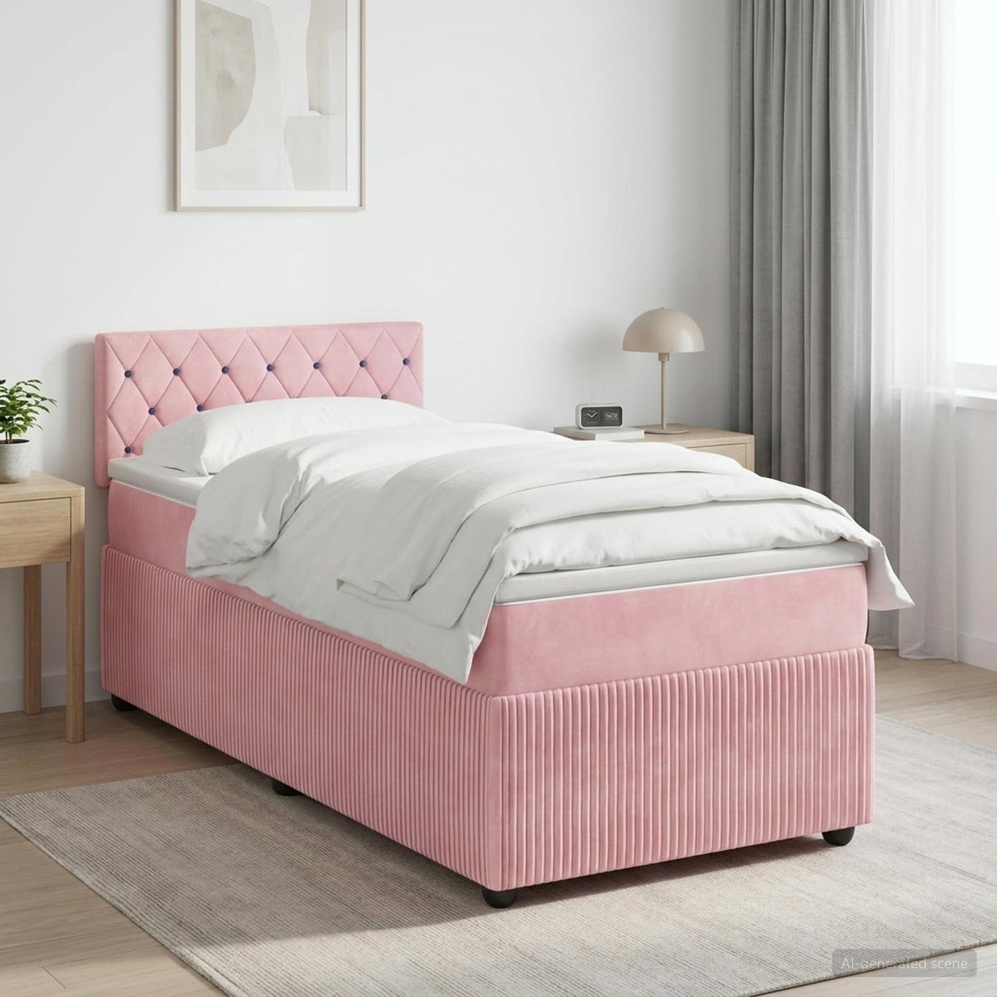 Letto box spring con materasso Rosa 80 x 200 cm Velluto