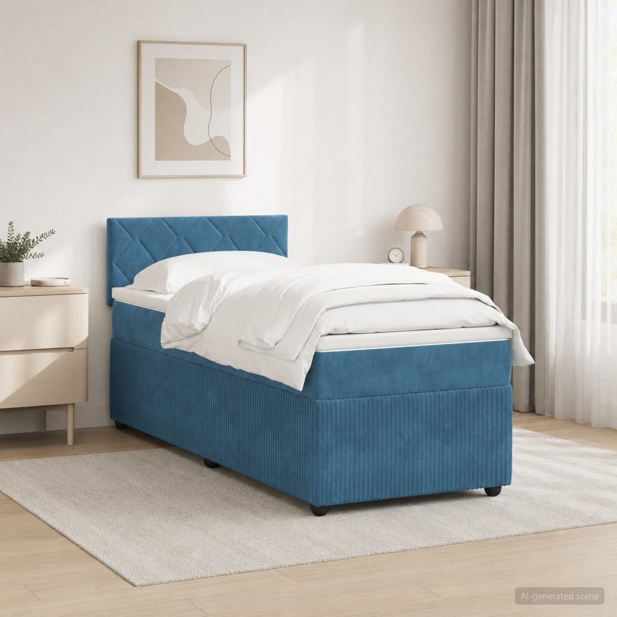 Letto box spring con materasso Blu 90 x 190 cm Velluto | homemem39