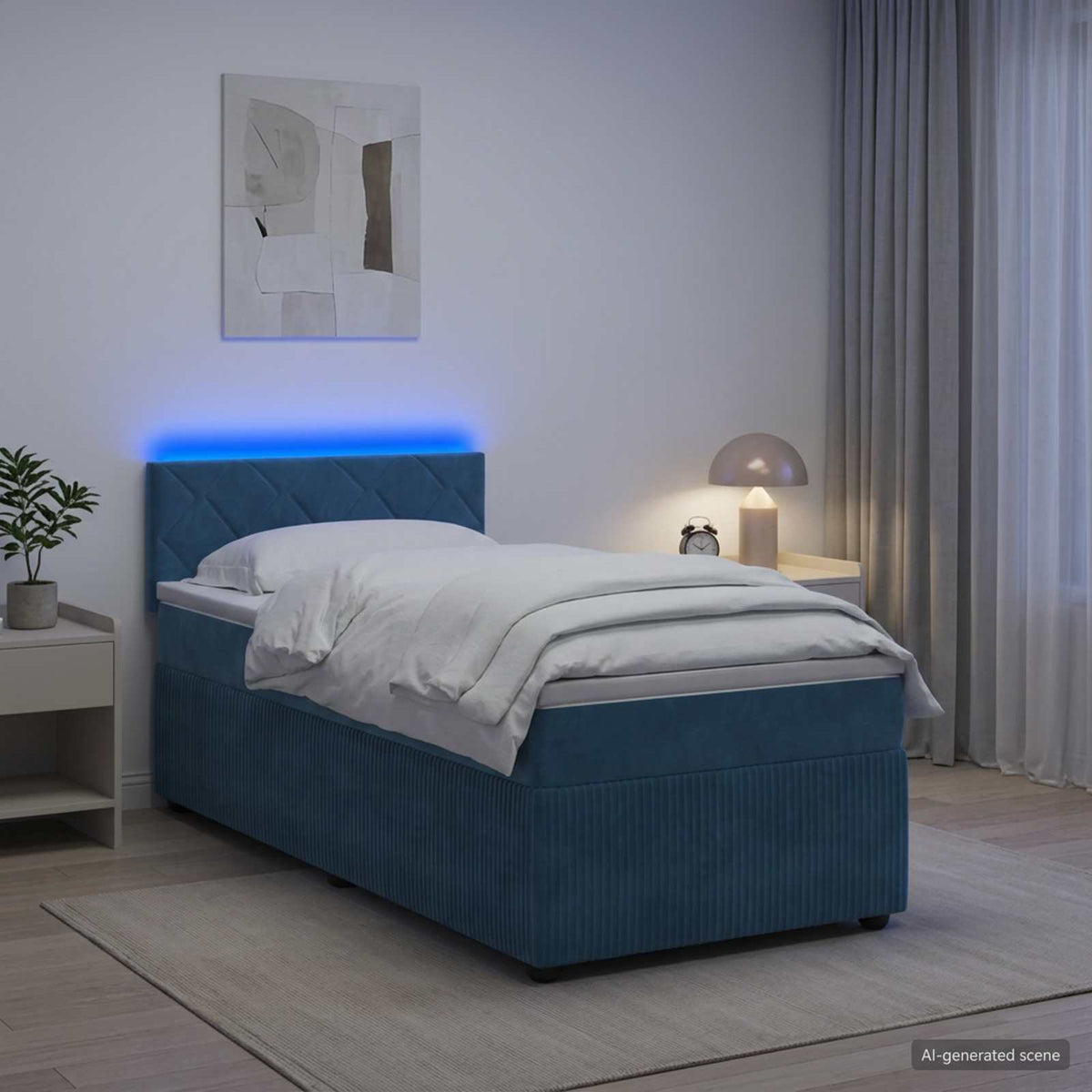 Letto box spring con materasso Blu 90 x 190 cm Velluto | homemem39