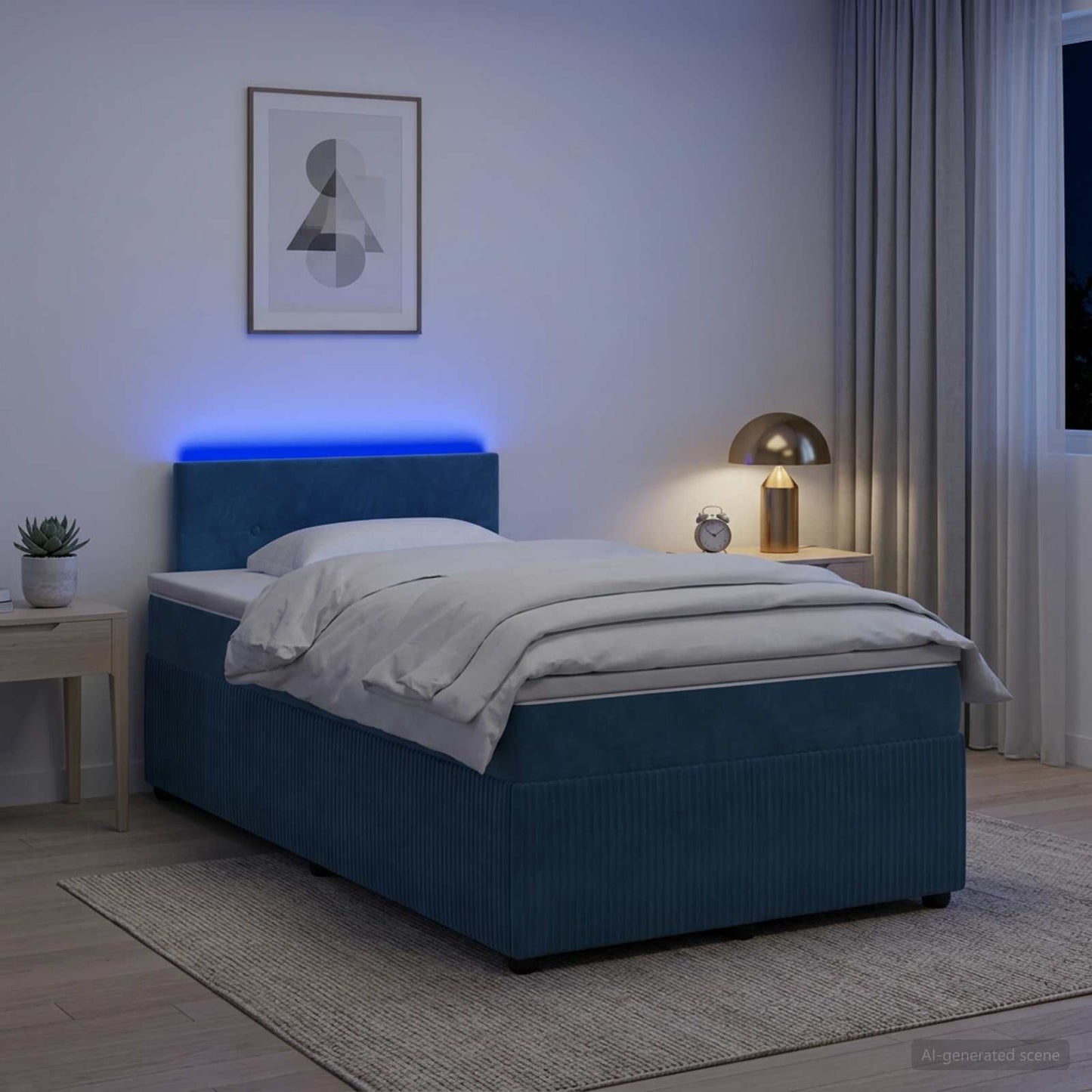 Letto box spring con materasso Blu 120 x 200 cm Velluto | homemem39