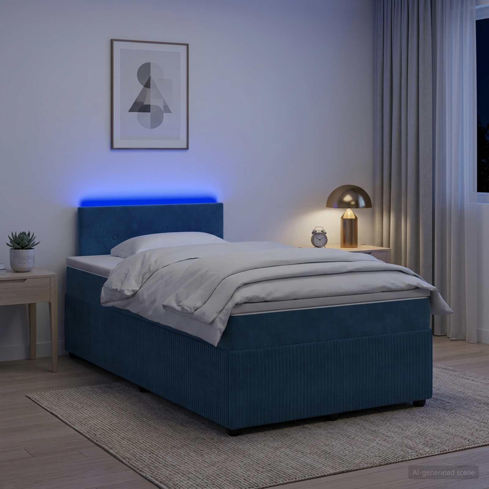 Letto box spring con materasso Blu 120 x 200 cm Velluto | homemem39