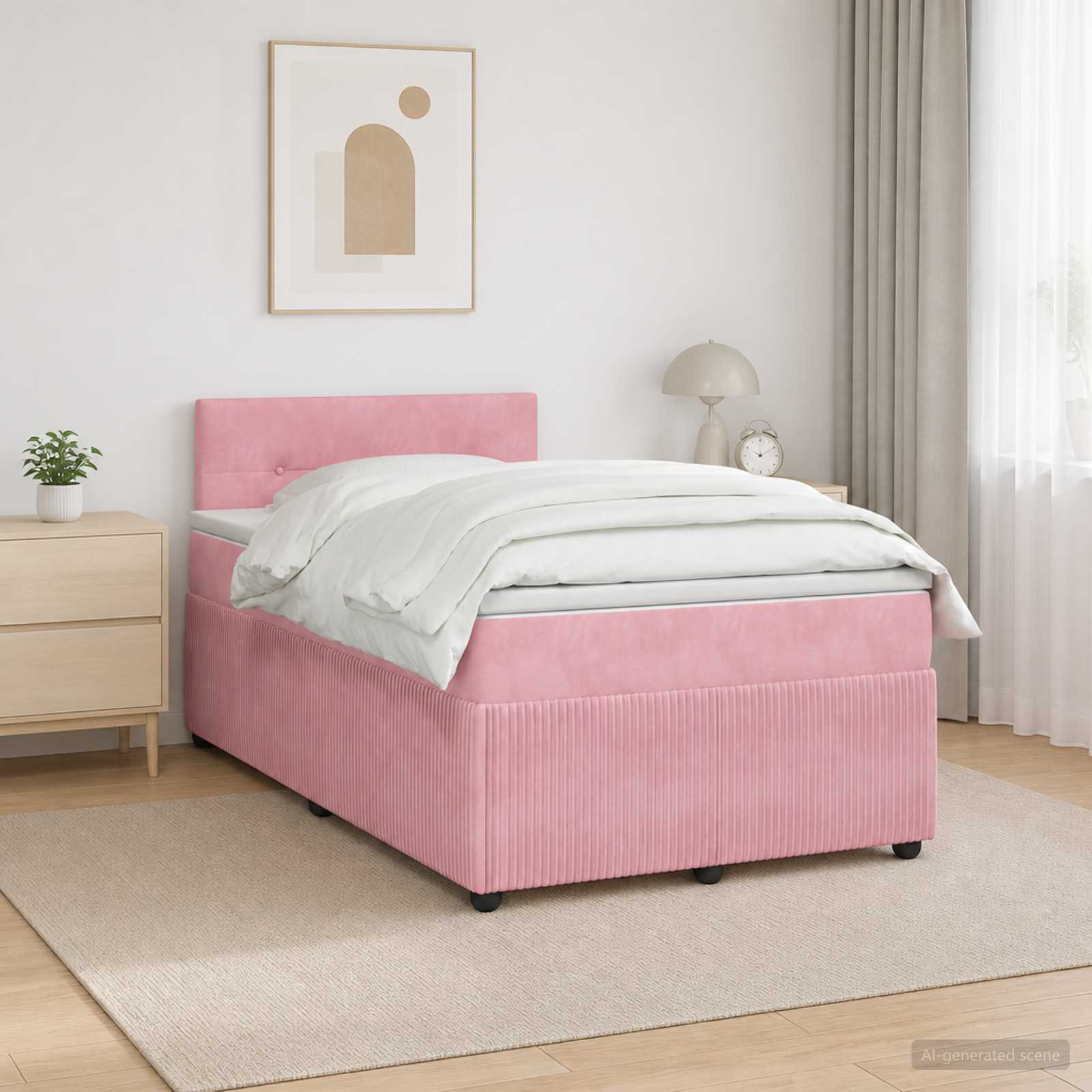Letto box spring con materasso Rosa 120 x 200 cm Velluto | homemem39