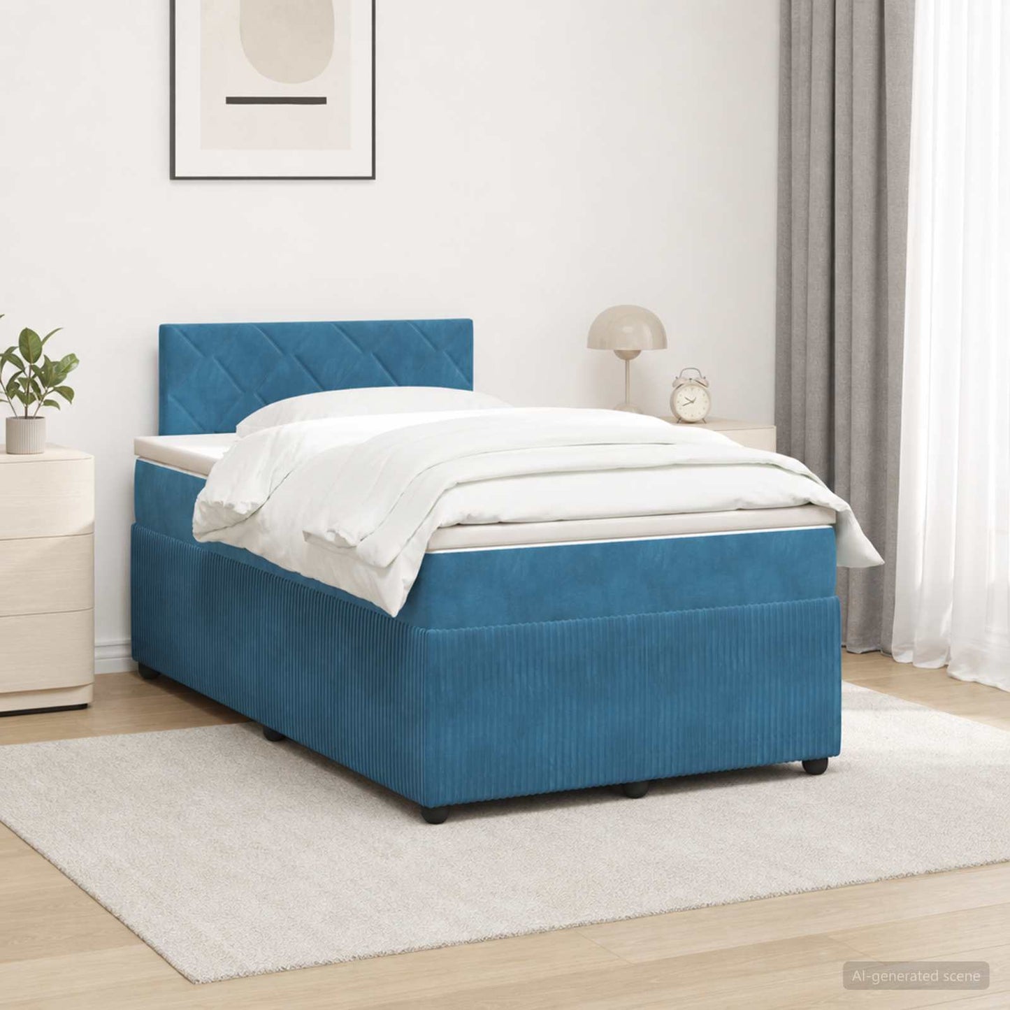Letto box spring con materasso Blu 120 x 200 cm Velluto | homemem39