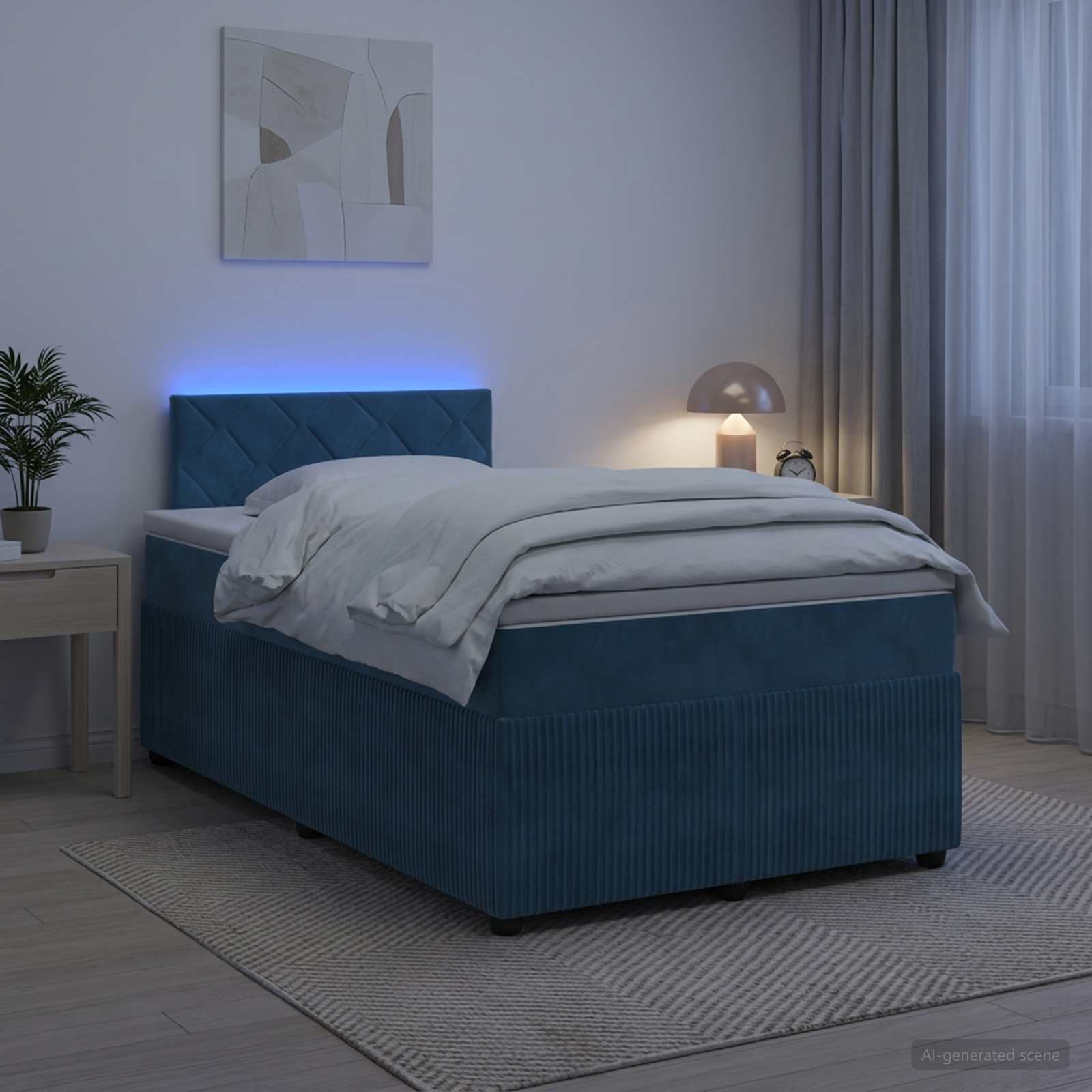 Letto box spring con materasso Blu 120 x 200 cm Velluto | homemem39