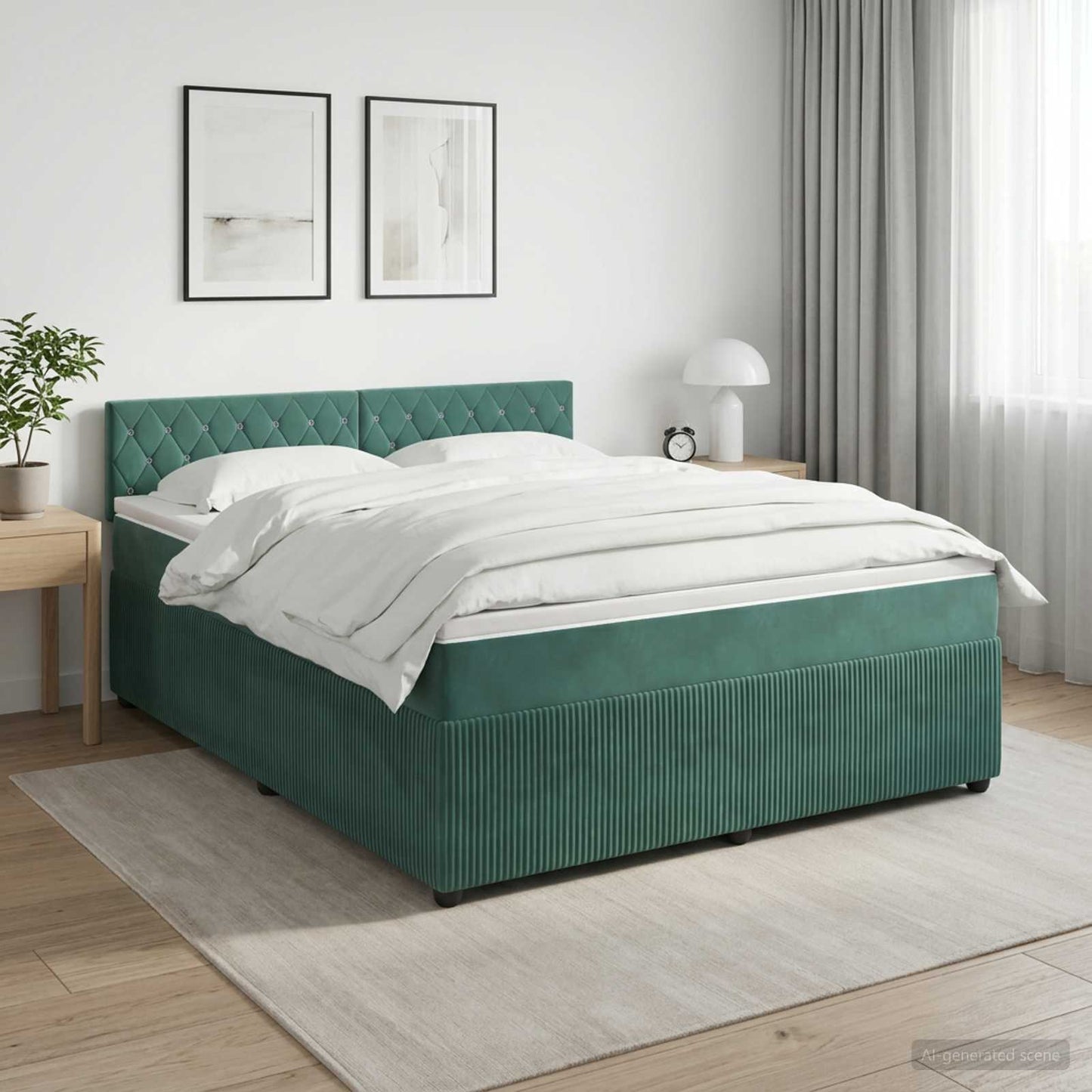 Letto box spring con materasso Verde Scuro 140 x 200 cm Velluto