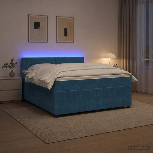 Letto box spring con materasso Blu 140 x 200 cm Velluto - homemem39