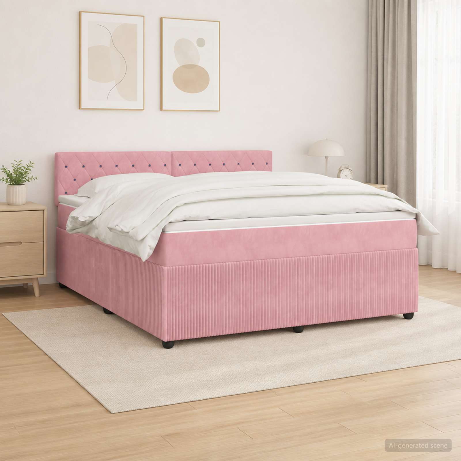 Letto box spring con materasso Rosa 140 x 200 cm Velluto | homemem39