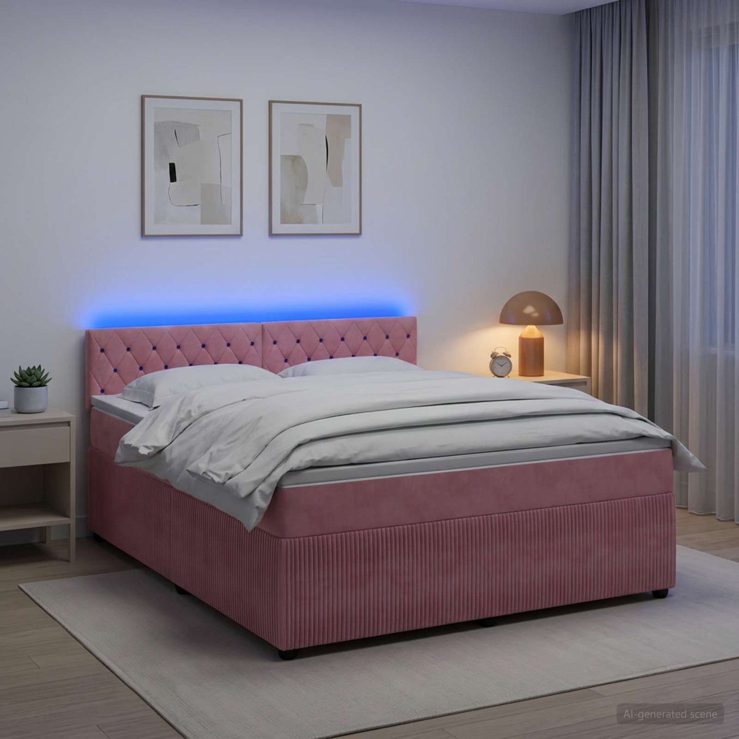 Letto box spring con materasso Rosa 140 x 200 cm Velluto | homemem39