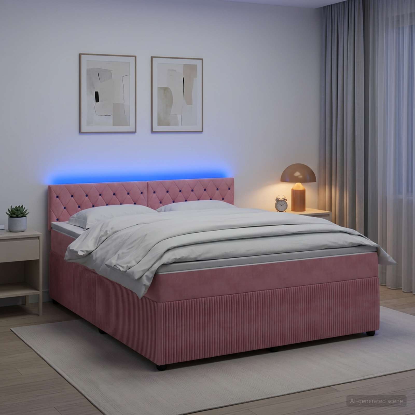 Letto box spring con materasso Rosa 140 x 200 cm Velluto | homemem39