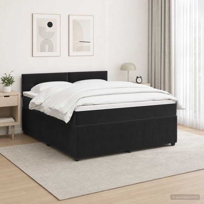 Letto box spring con materasso Nero 140 x 190 cm Velluto