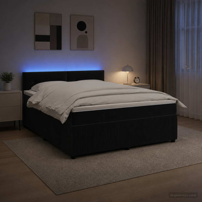 Letto box spring con materasso Nero 140 x 190 cm Velluto