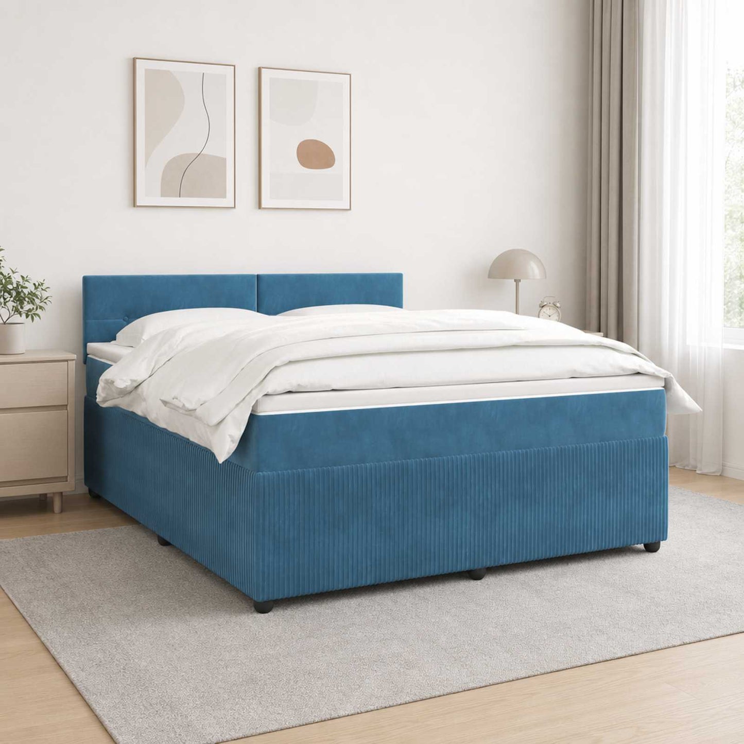 Letto box spring con materasso Blu 180 x 200 cm Velluto