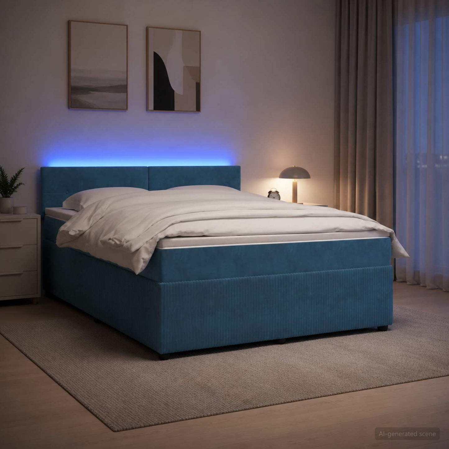 Letto box spring con materasso Blu 160 x 200 cm Velluto