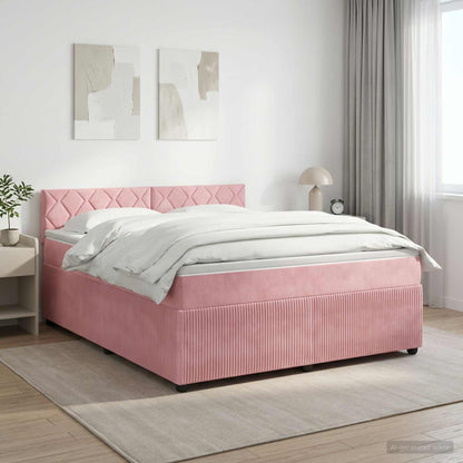 Letto box spring con materasso Rosa 160 x 200 cm Velluto | homemem39