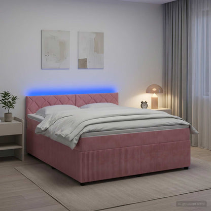Letto box spring con materasso Rosa 160 x 200 cm Velluto | homemem39