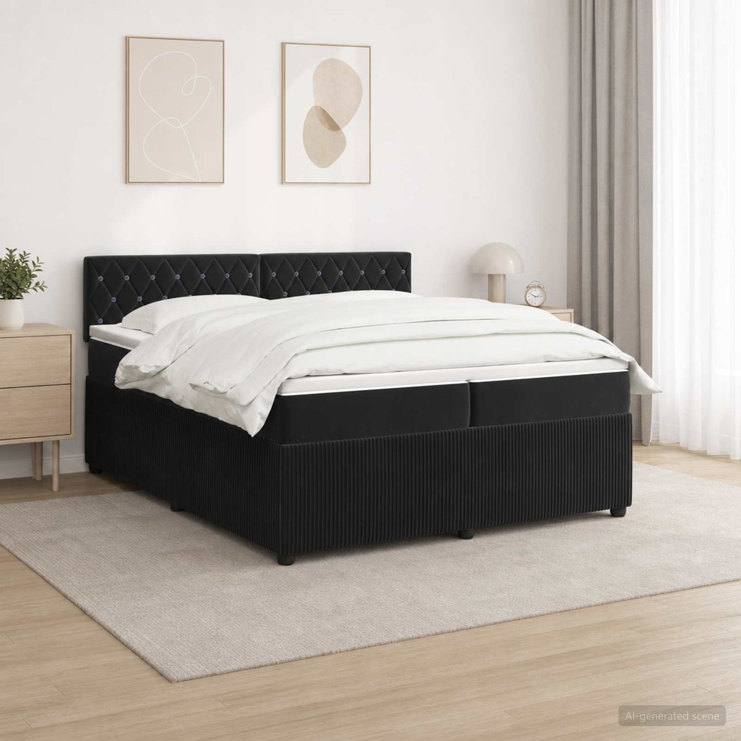 Letto box spring con materasso Nero 200 x 200 cm Velluto