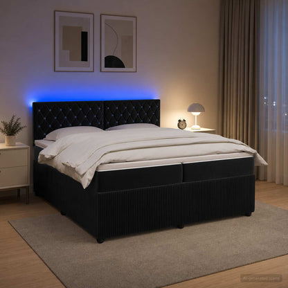 Letto box spring con materasso Nero 200 x 200 cm Velluto