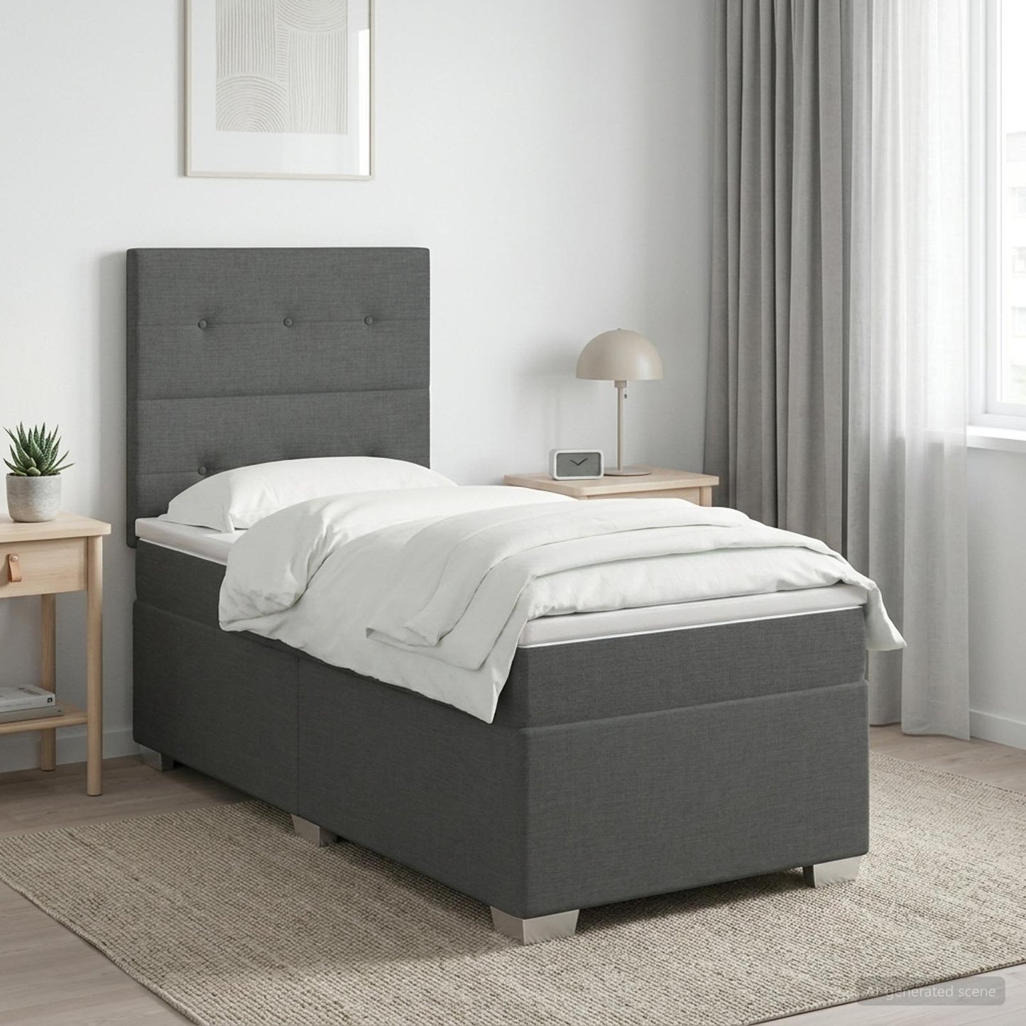 Letto box spring con materasso Grigio Scuro 90 x 200 cm Tessuto