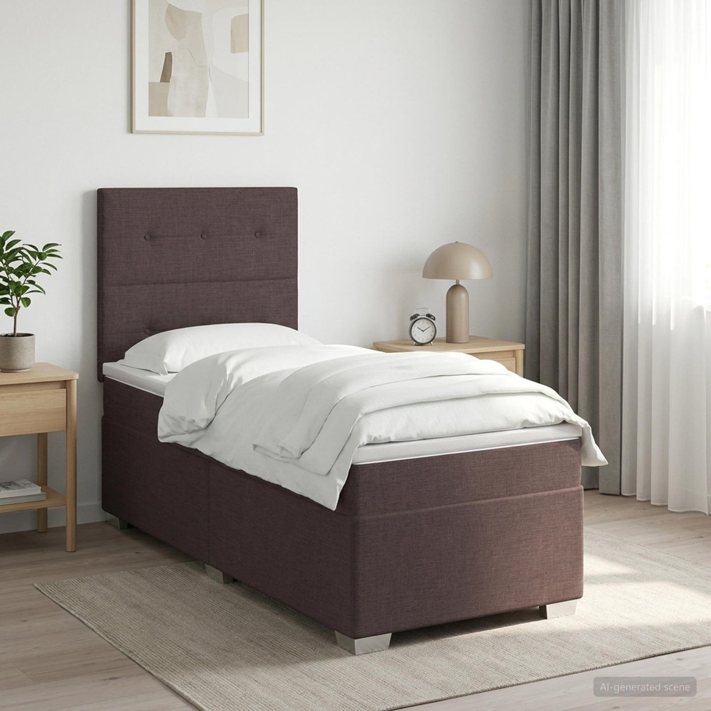 Letto box spring con materasso Marrone Scuro 100 x 200 cm
